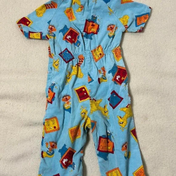VTG‎ 70s Sesame Street Baby Romper CorduroyBig Bird Cookie Monster